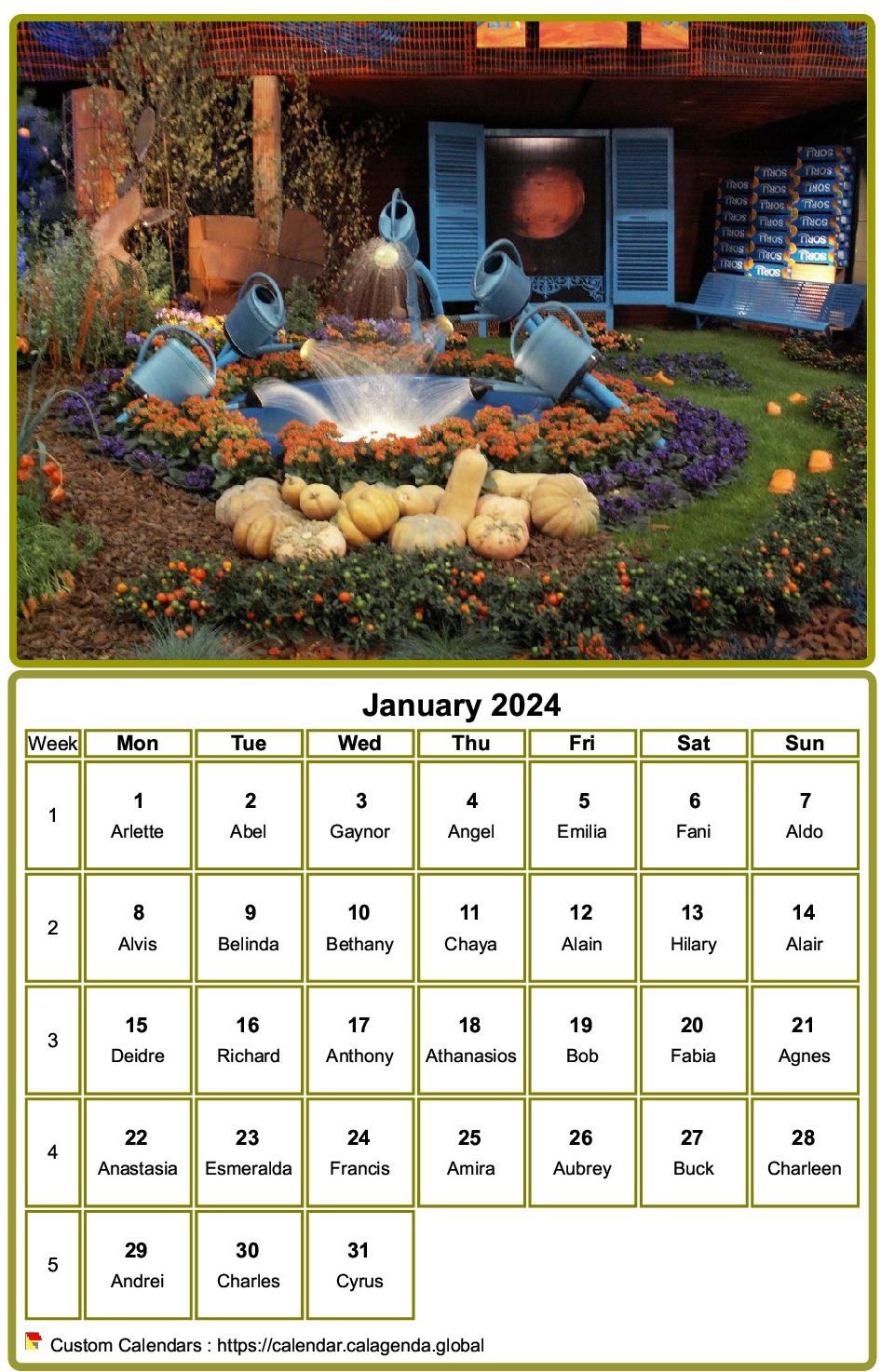 Calendar 2024 to print, monthly, with photo at the top