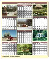 Half-year calendar with a different photo each month