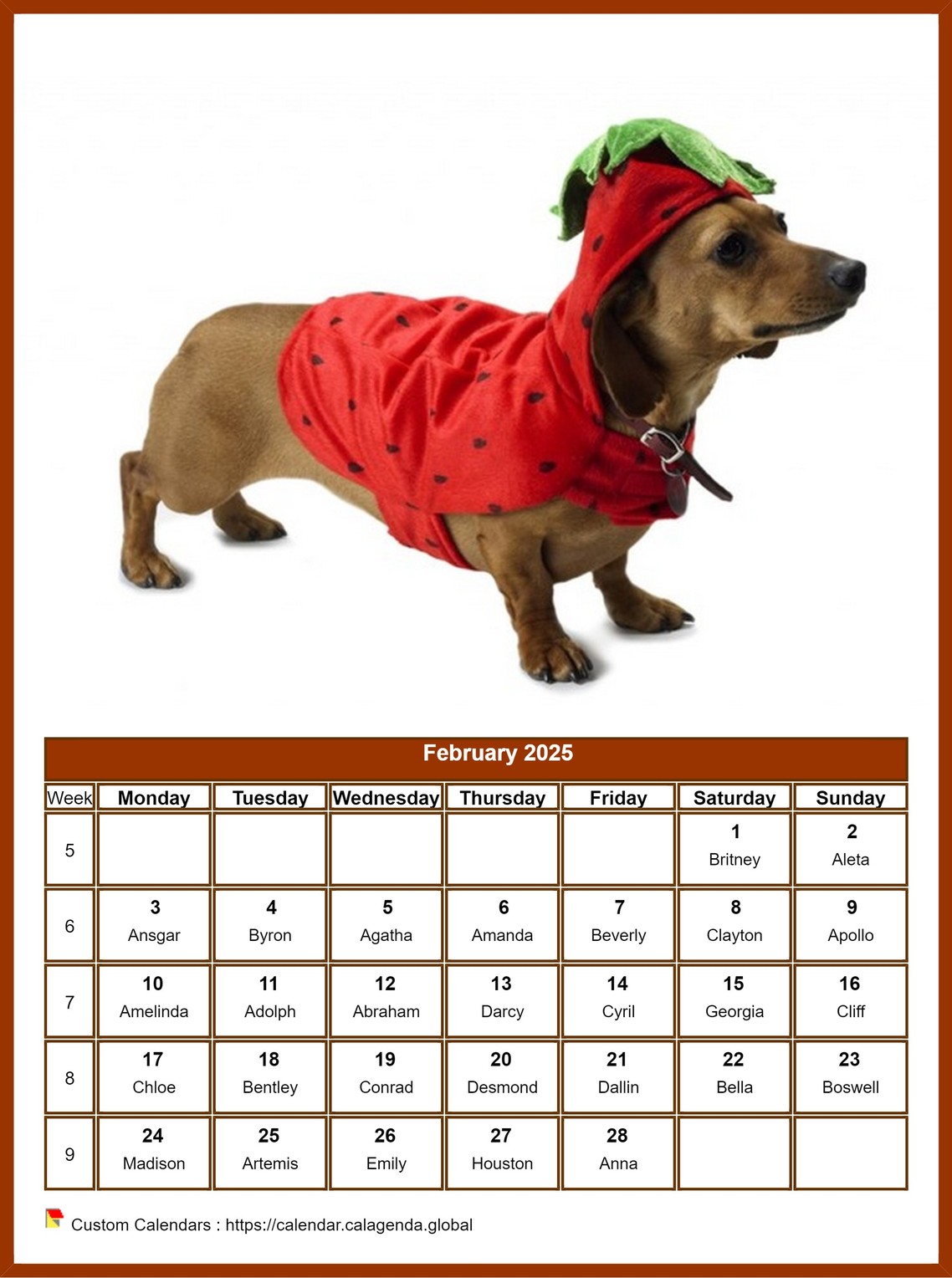 Calendar February 2025 dogs
