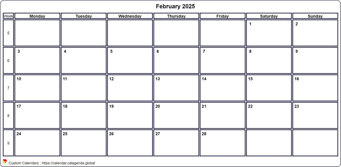 Calendar February 2025 Calendar February 2025