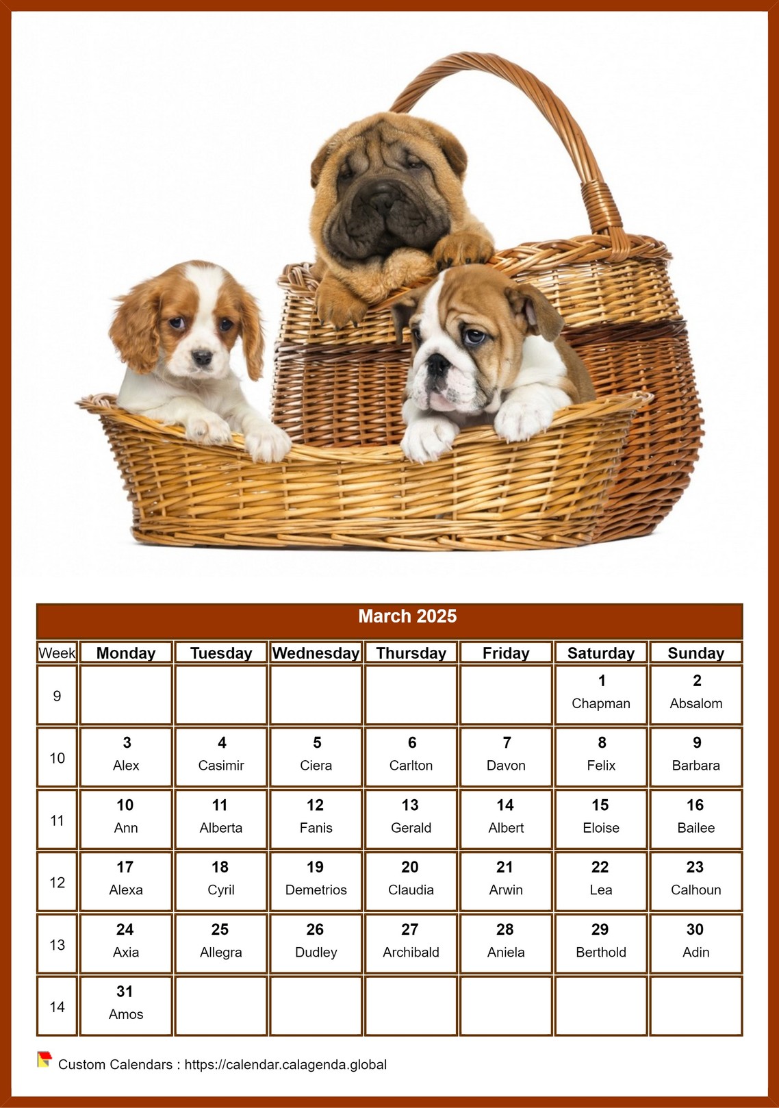 Calendar March 2025 dogs