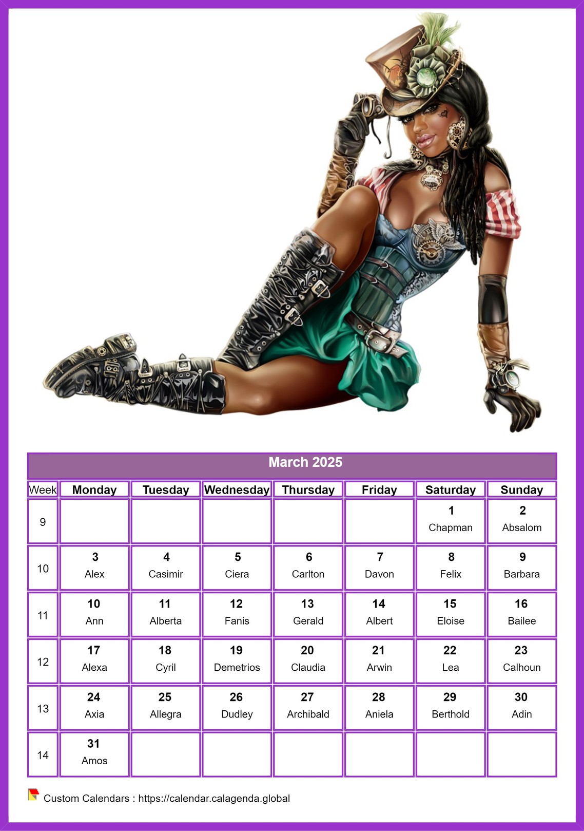 Calendar March 2025 women