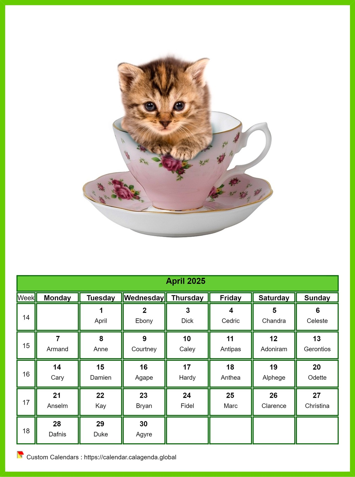 Calendar April 2025 cats