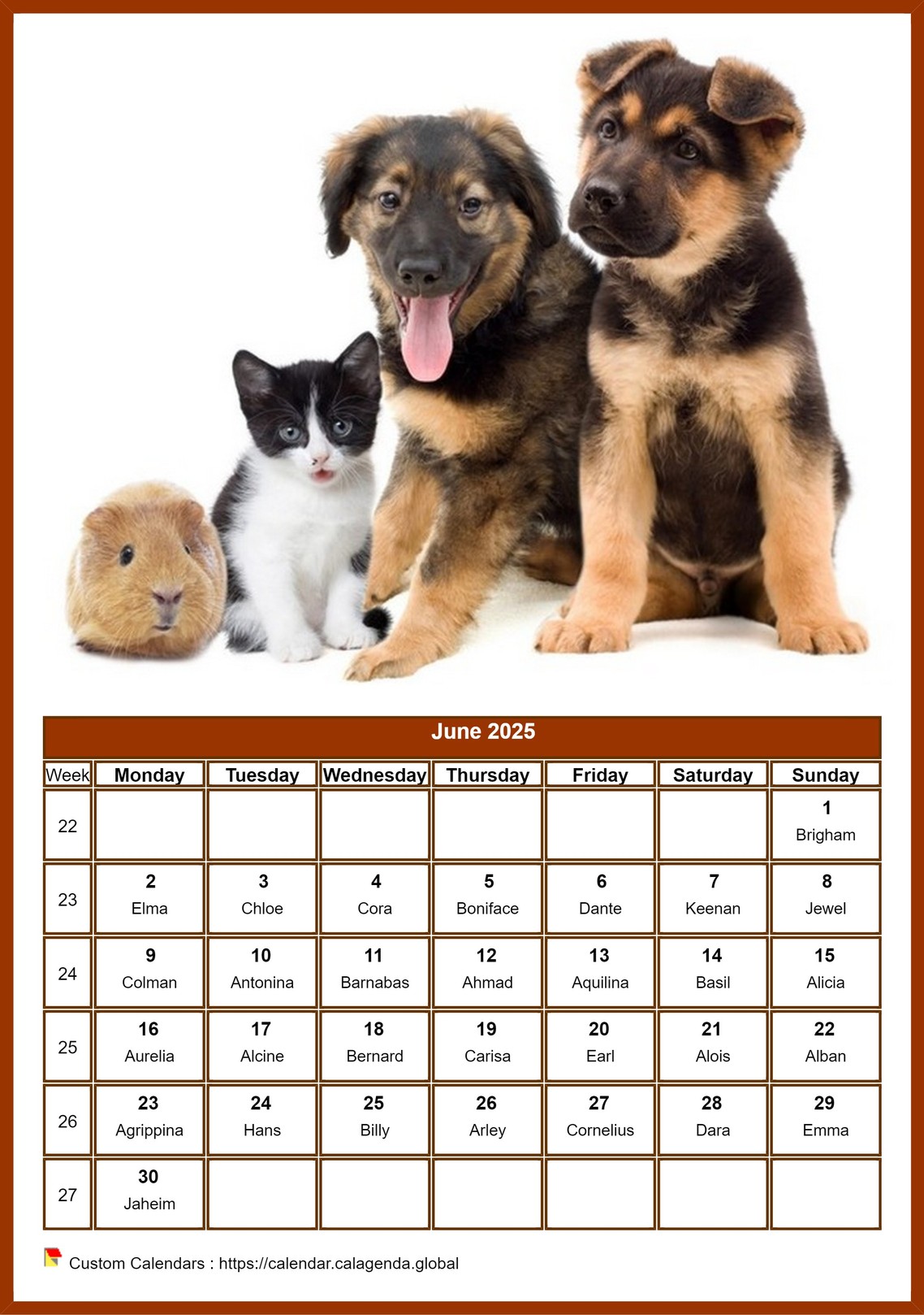 Calendar June 2025 dogs