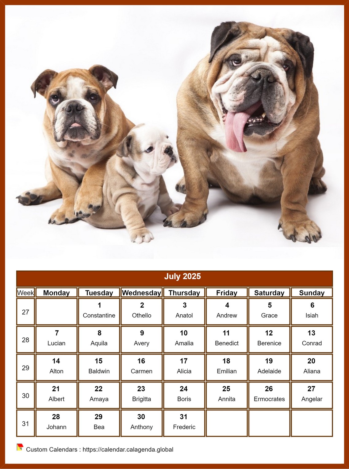 Calendar July 2025 dogs