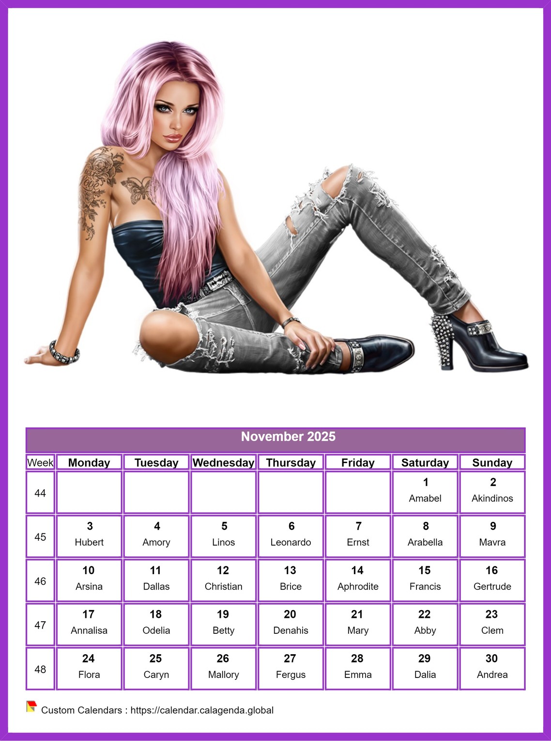 Calendar November 2025 women