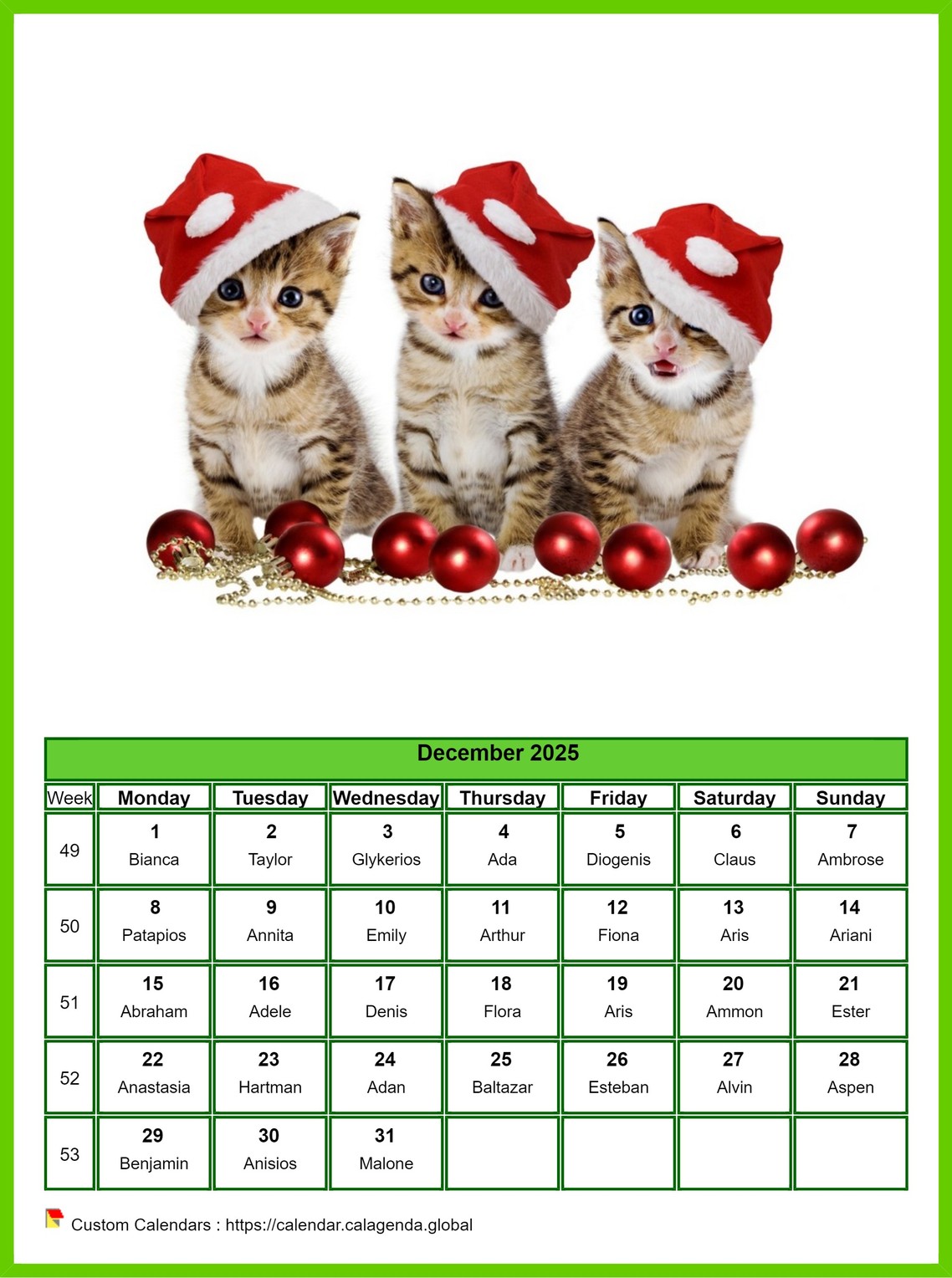 Calendar December 2025 cats