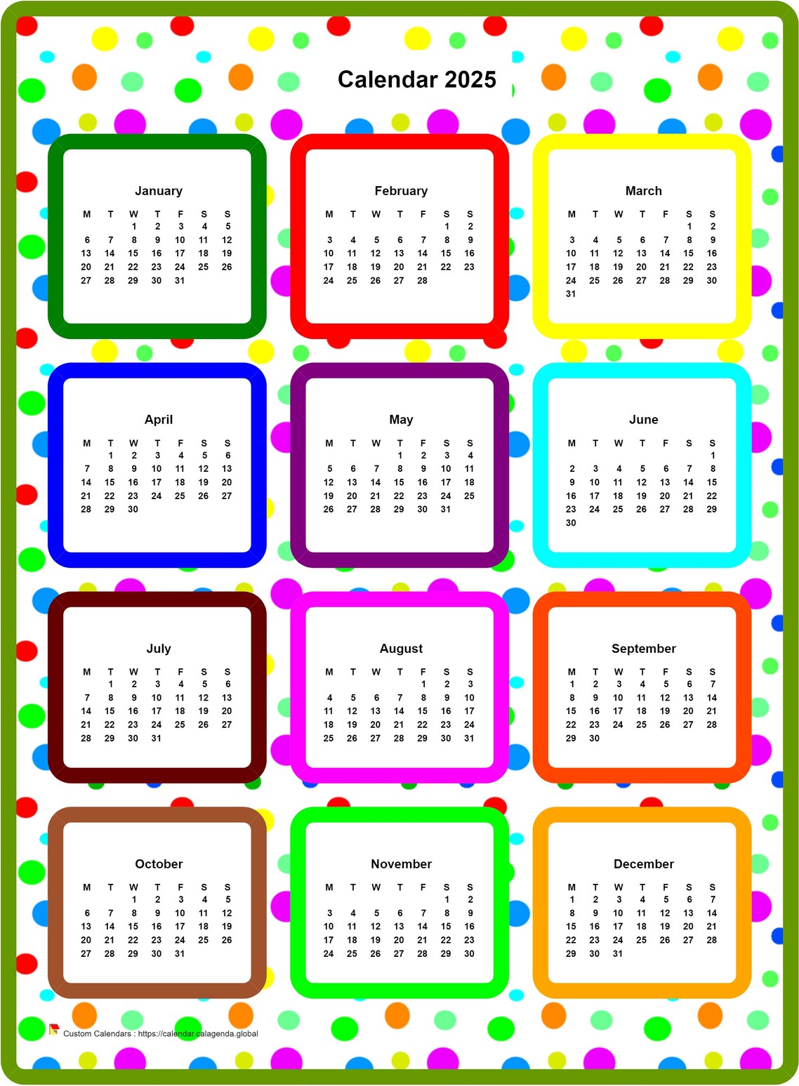 Calendar 2025 annual colored