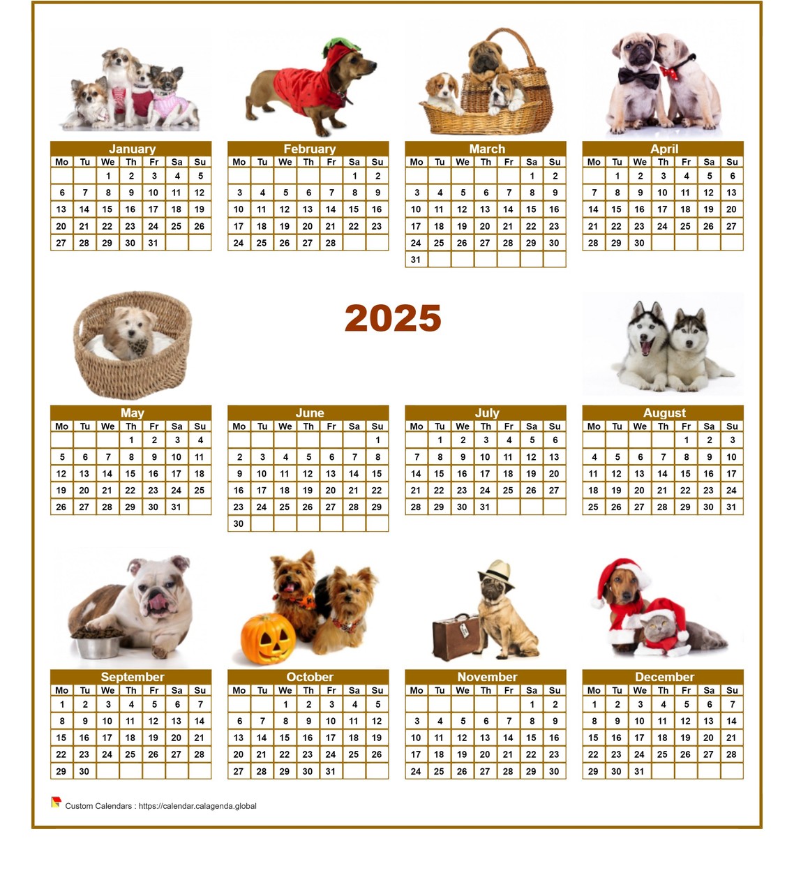 Calendar 2025 annual special 'dogs ' with 10 photos