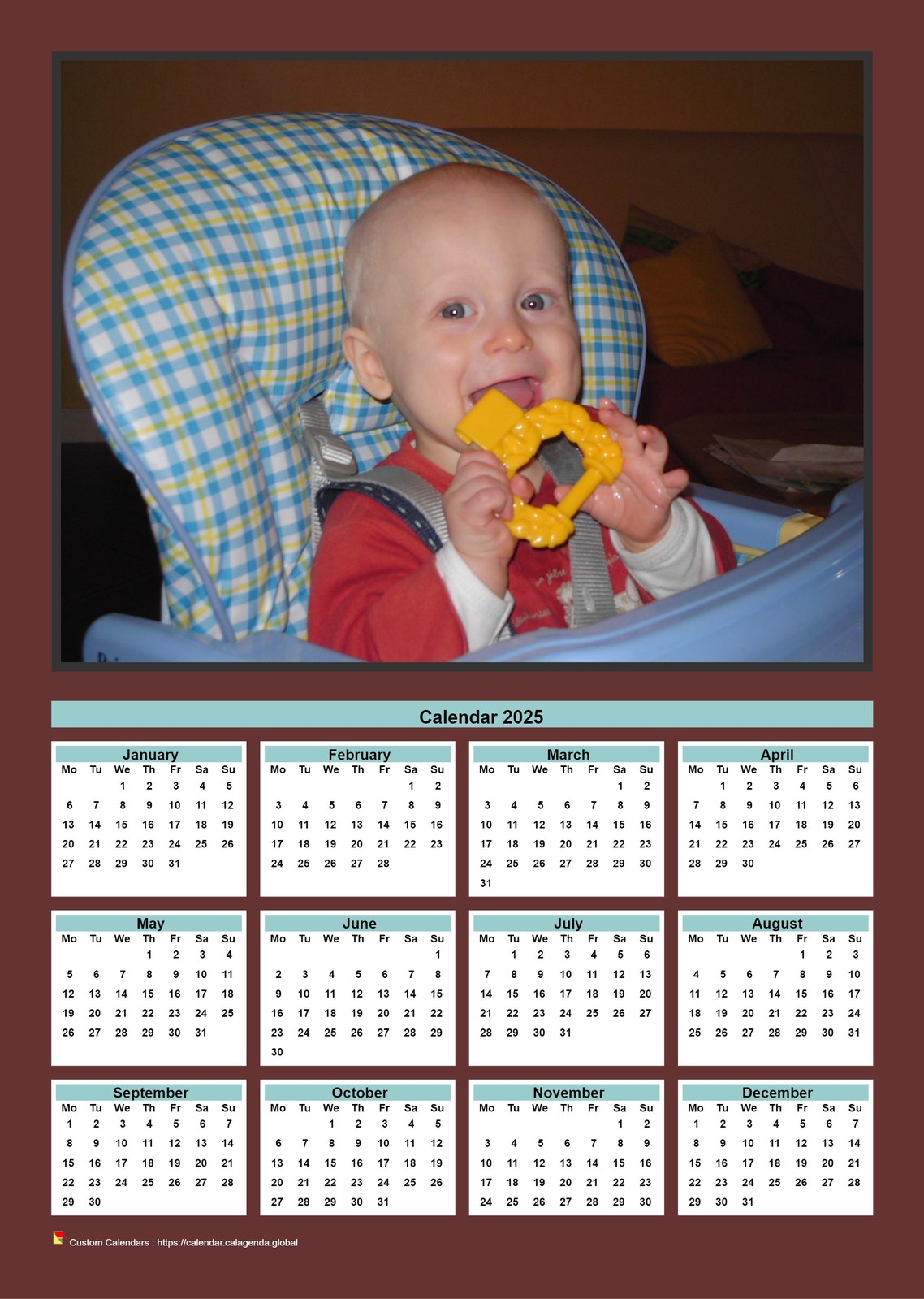 Calendar 2025 annual to print with family photo