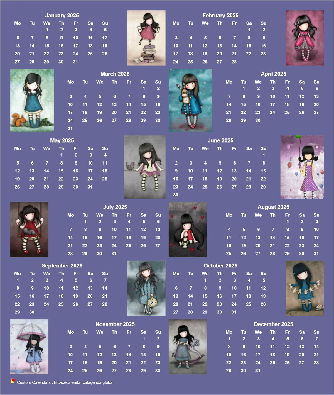 Calendar 2025 annual Gorjuss
