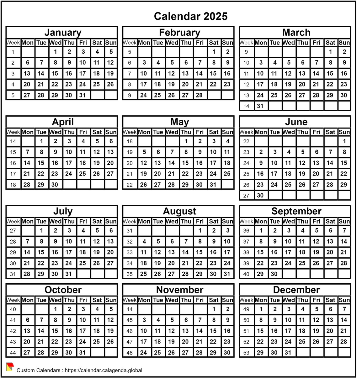 Calendar 2025 format portrait