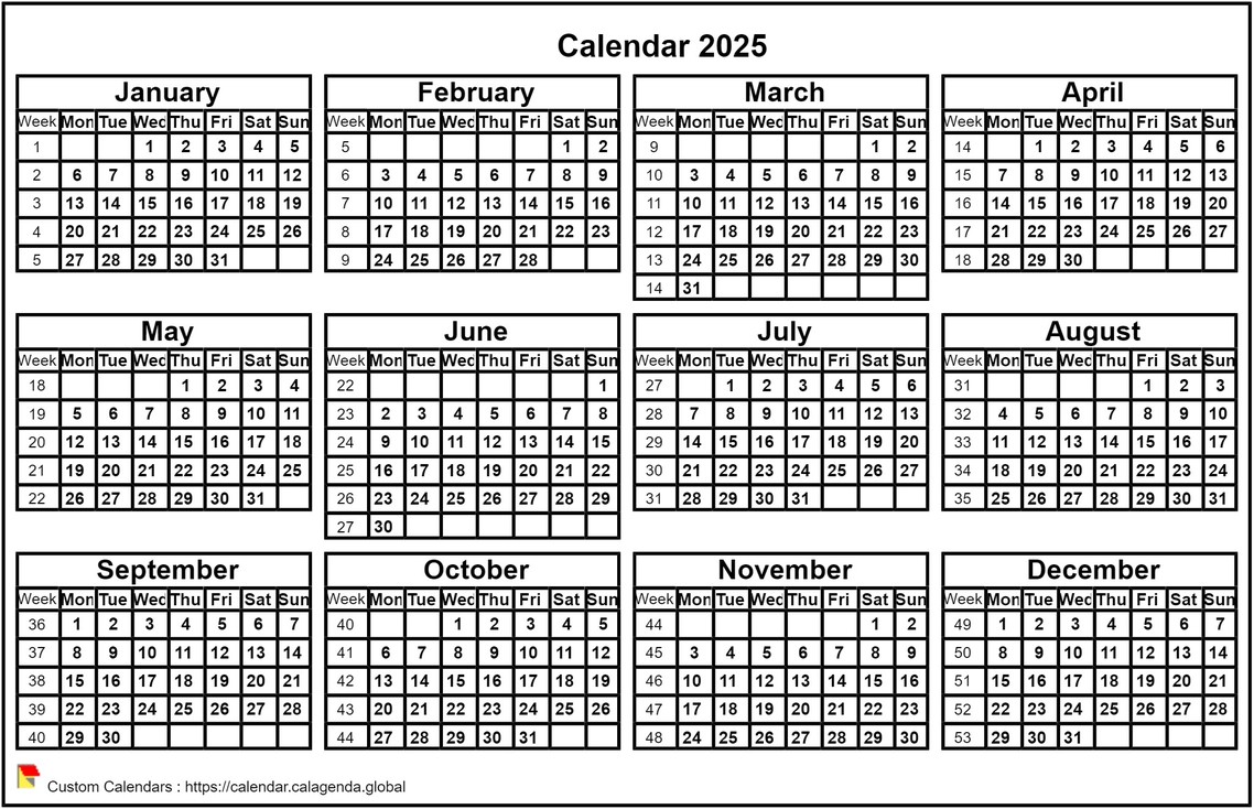 Calendar 2025 format landscape