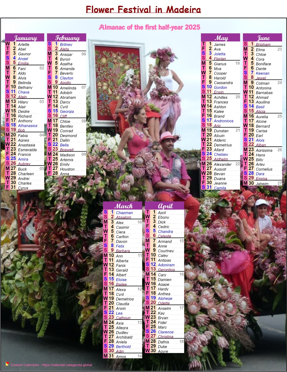 Calendar 2025 half-year flower festival in Madeira