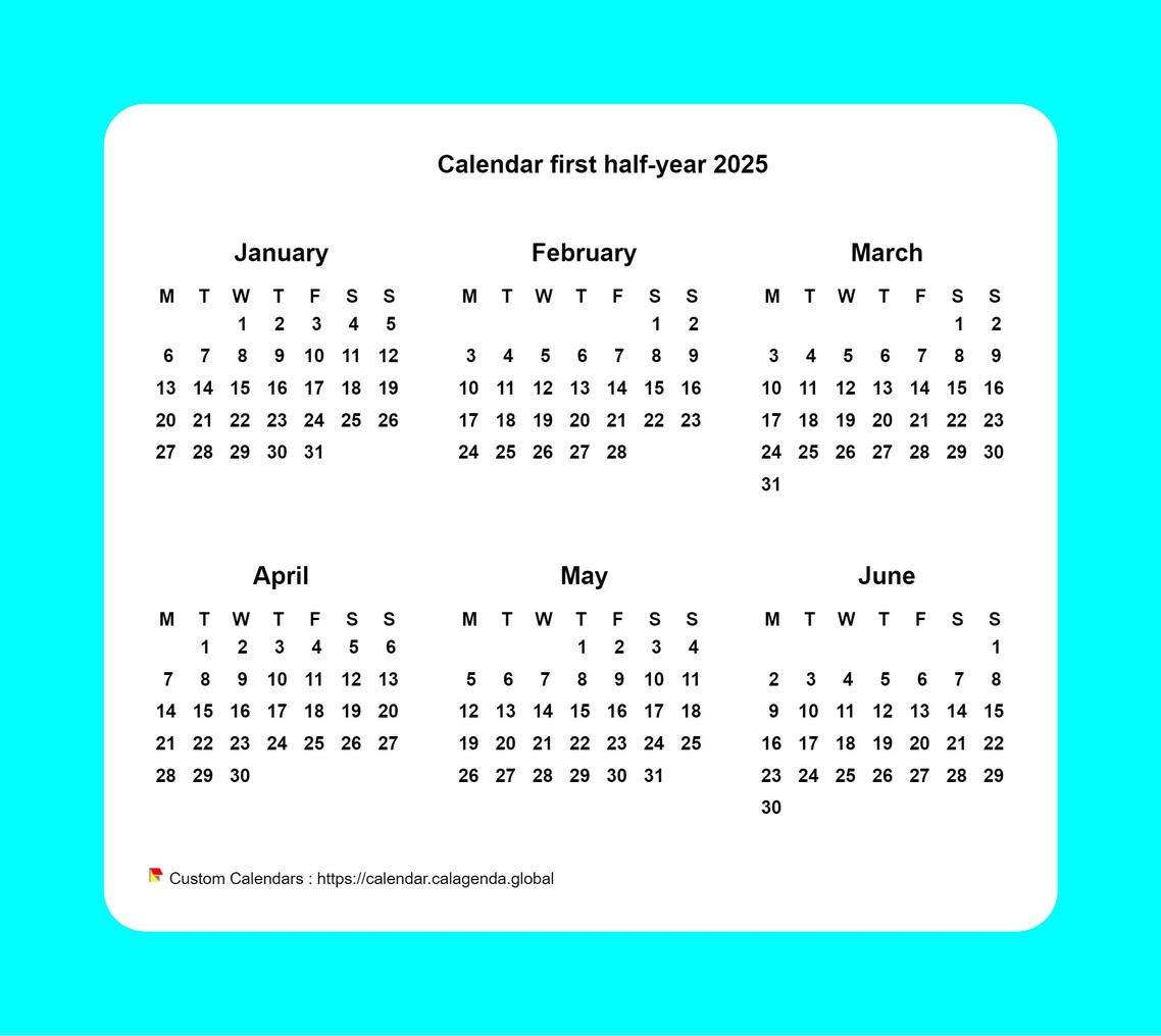 Calendar 2025 half-year with border