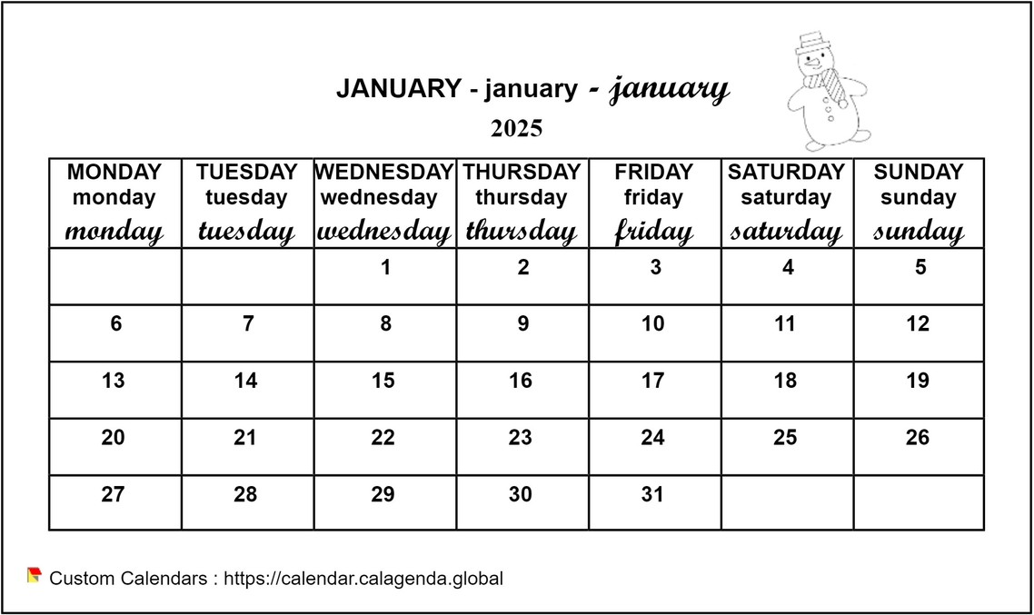 Calendar monthly 2025 maternal and primary school