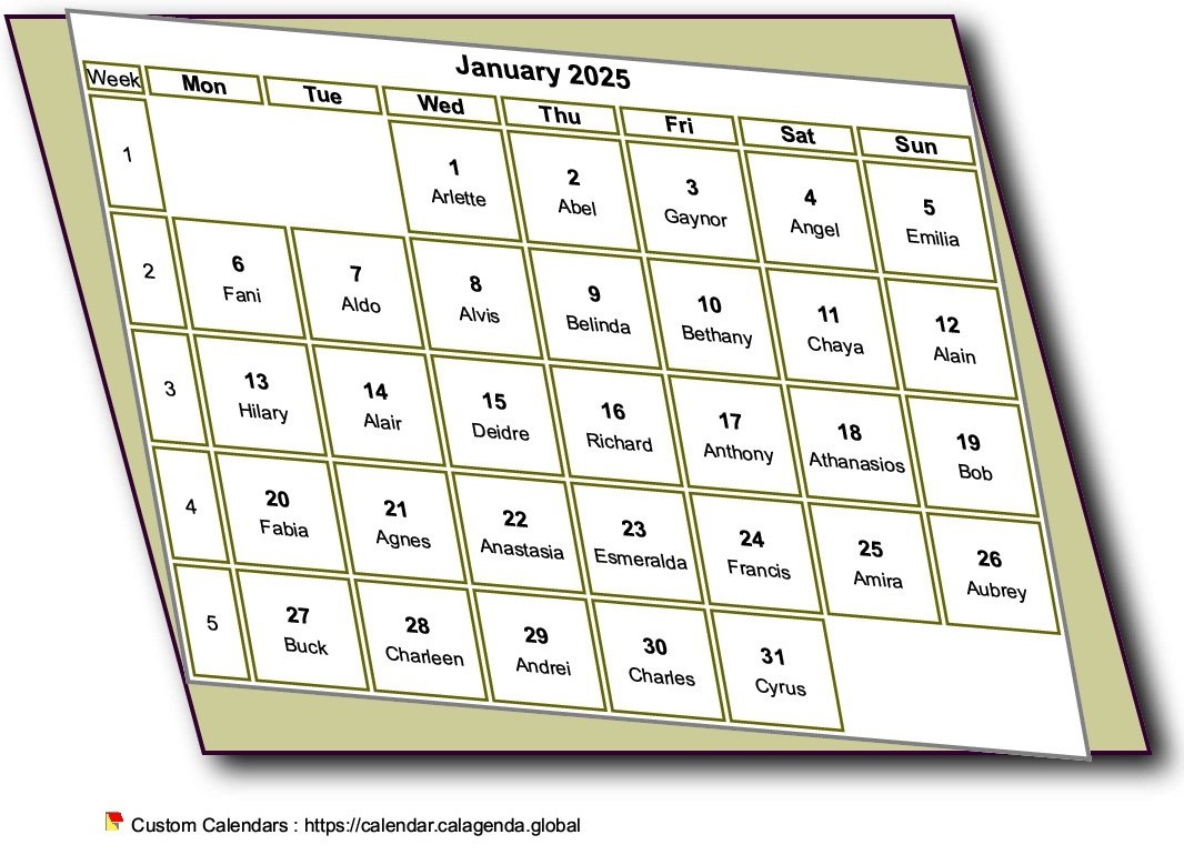 Calendar monthly 2025 to print, style 3D