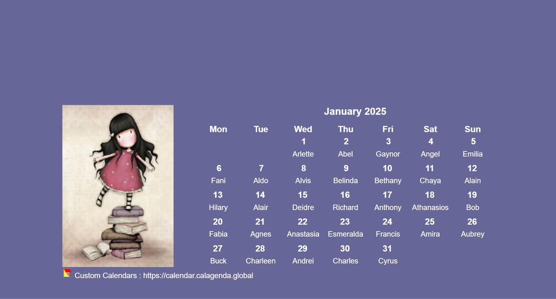 Calendar monthly 2025 Gorjuss