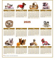 Annual 2025 calendar with 10 pictures of dogs