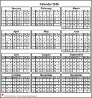 2025 calendar to print, mini format 3x4