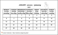 January 2025 calendar for primary schools