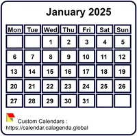 January 2025 mini white calendar