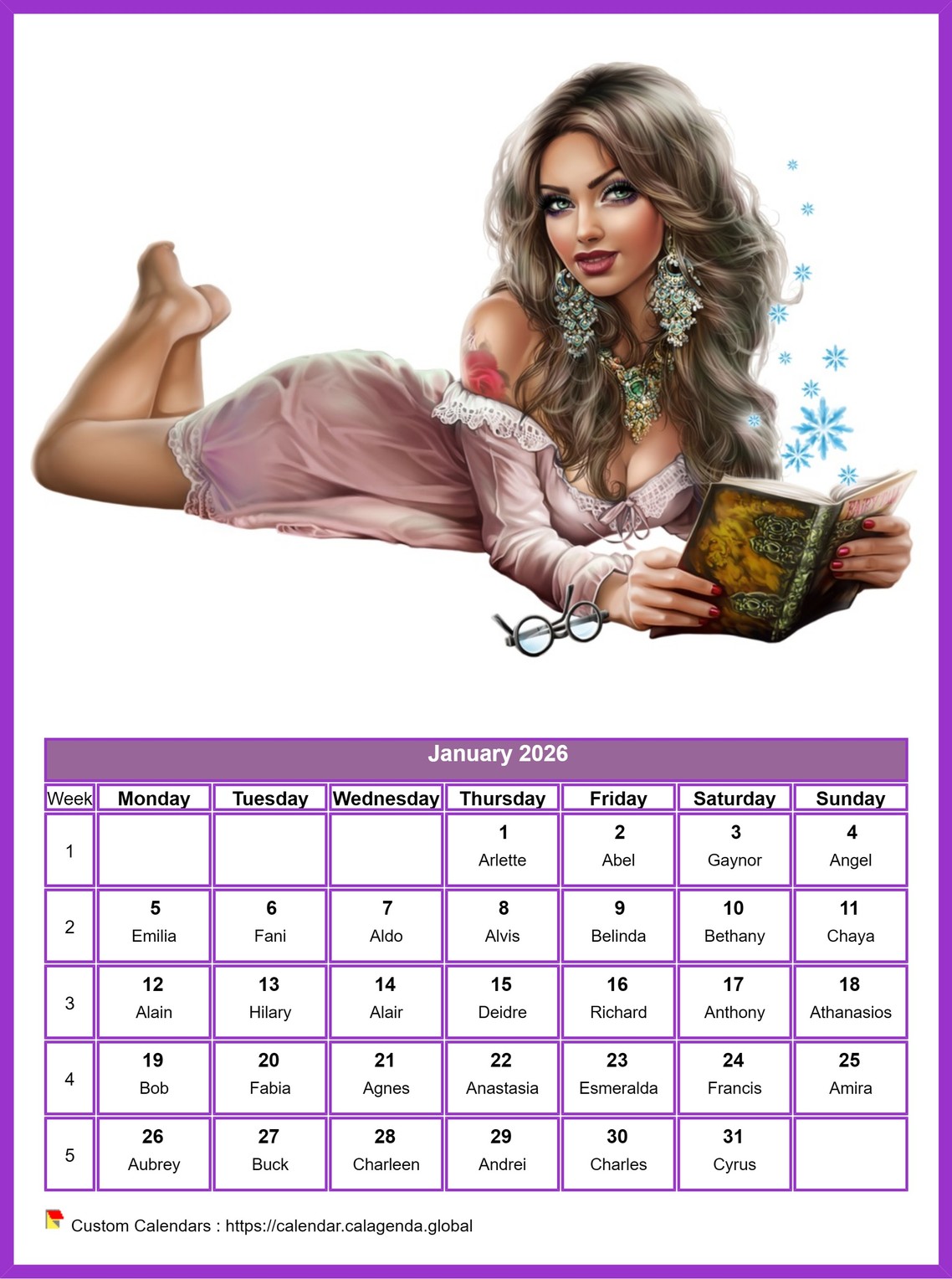 Calendar January 2026 women