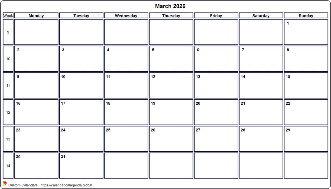 Calendar March 2026