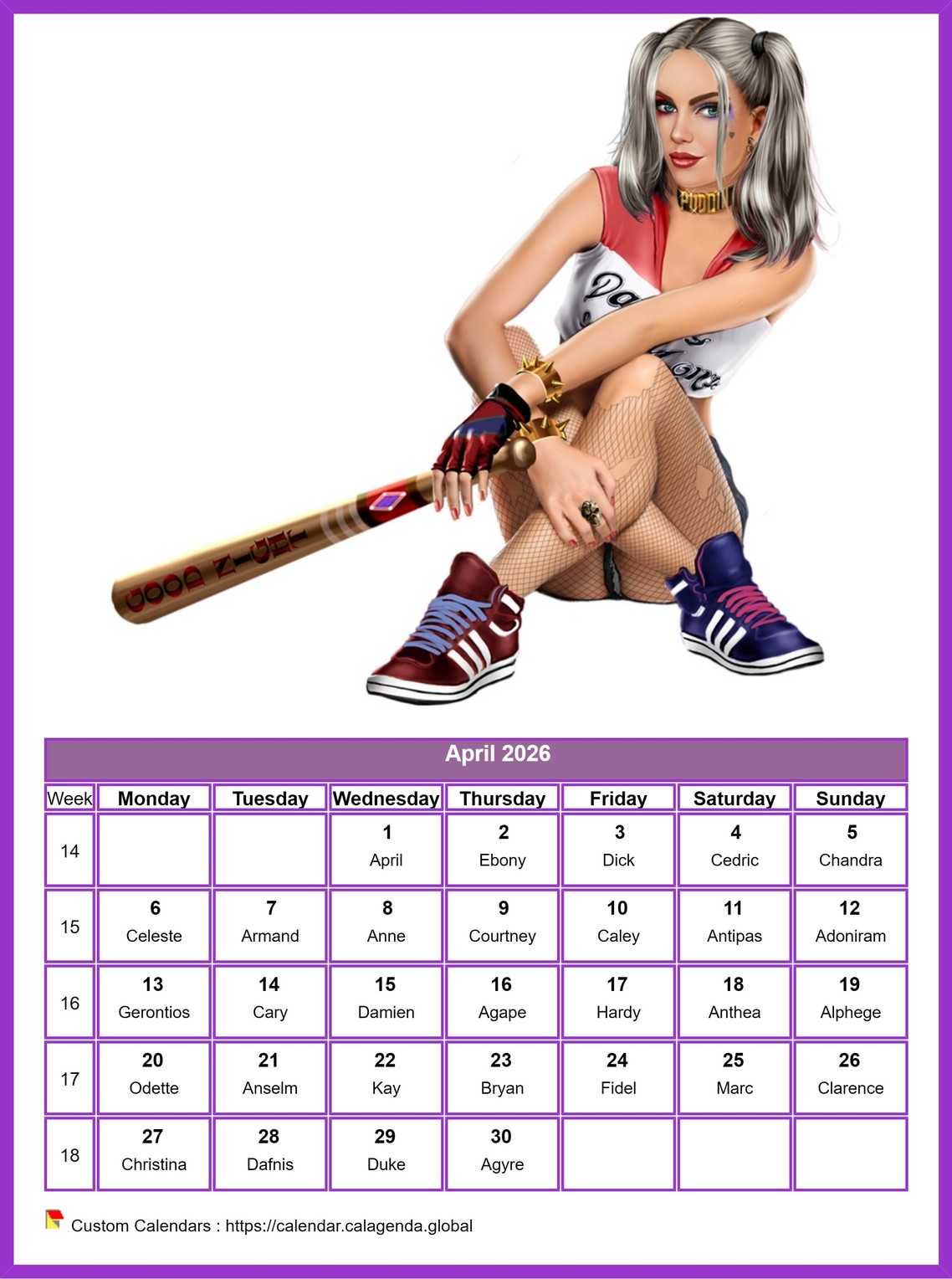 Calendar April 2026 women