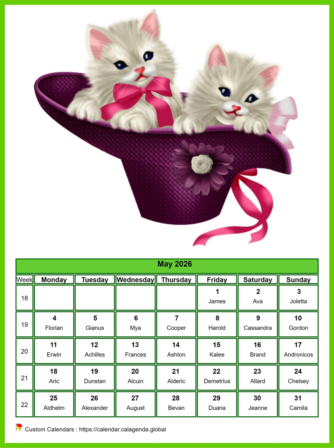 Calendar May 2026 cats