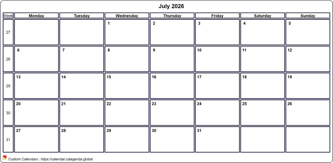 Calendar July 2026