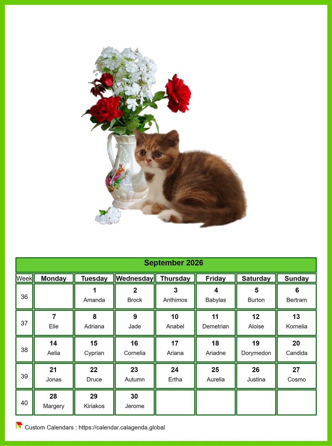 Calendar September 2026 cats
