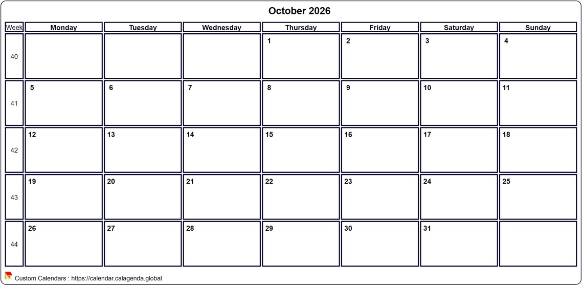 Calendar October 2026