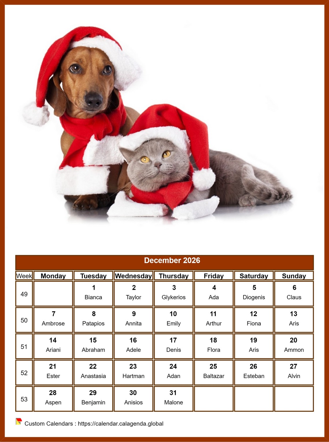 Calendar December 2026 dogs