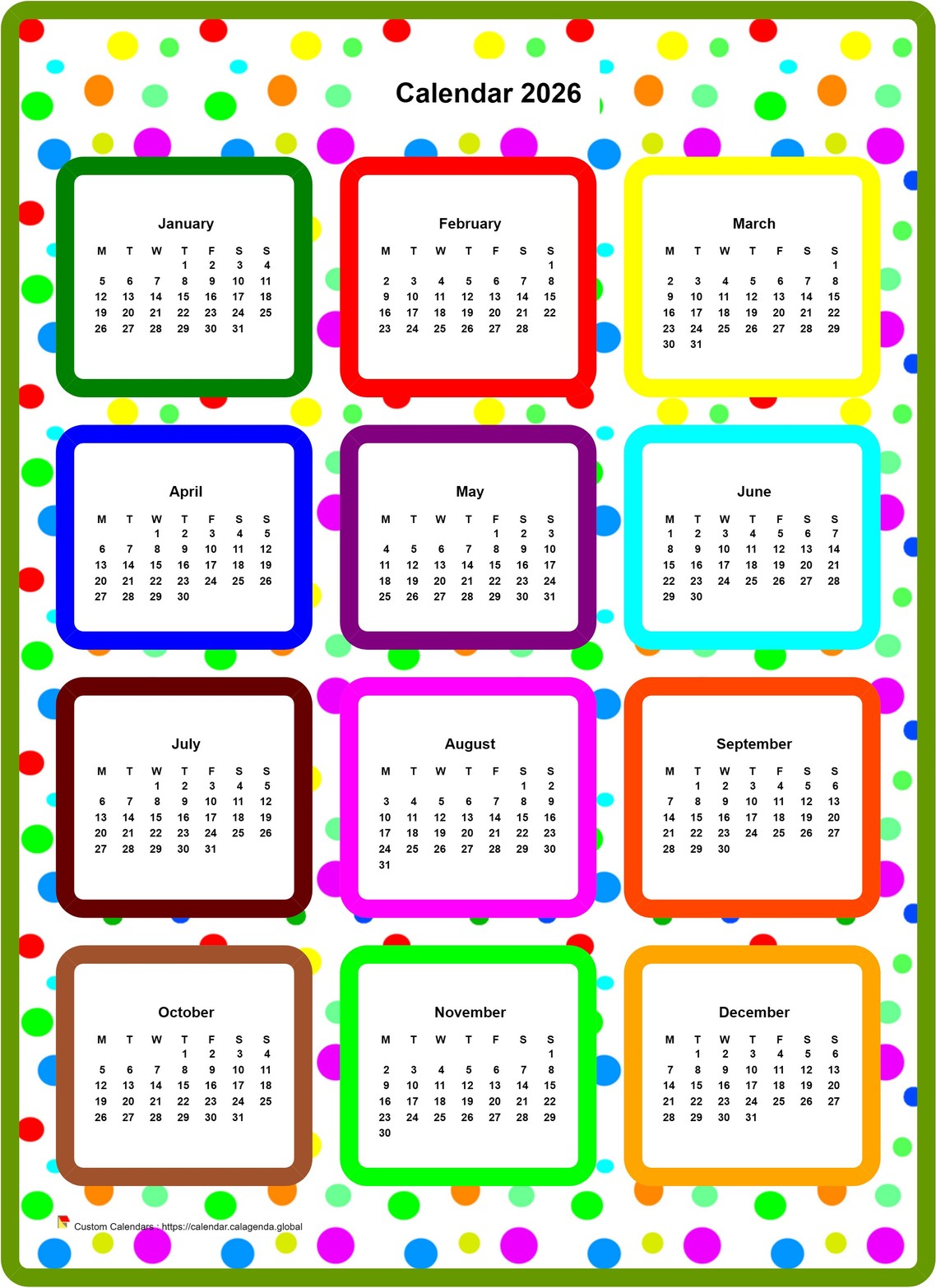Calendar 2026 annual colored