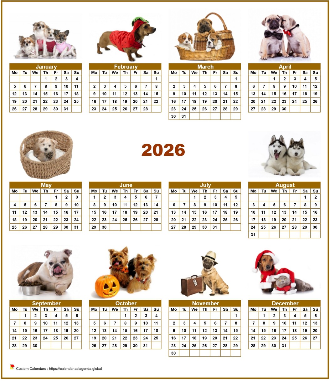Calendar 2026 annual special 'dogs ' with 10 photos