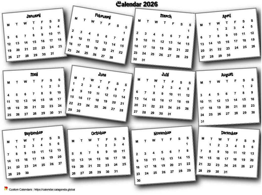 Calendar 2026 annual 3D pell-mell