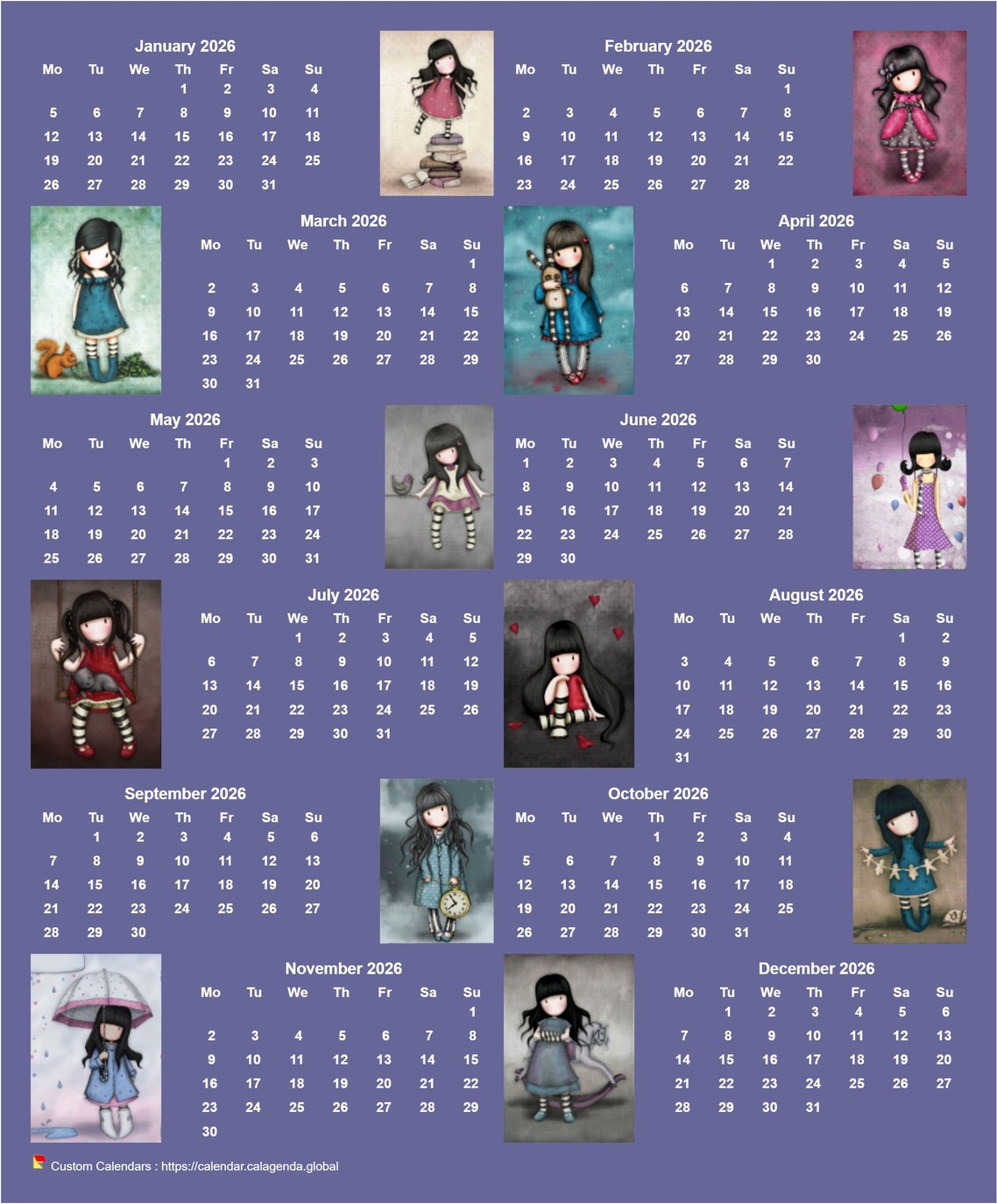 Calendar 2026 annual Gorjuss