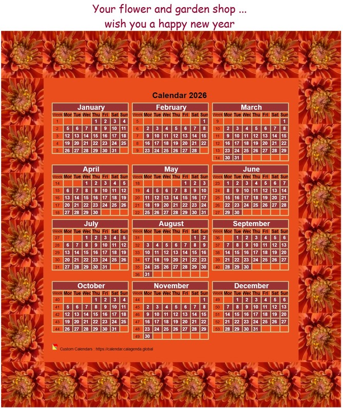 Calendar 2026 annual to print, 3 columns, 4 lines