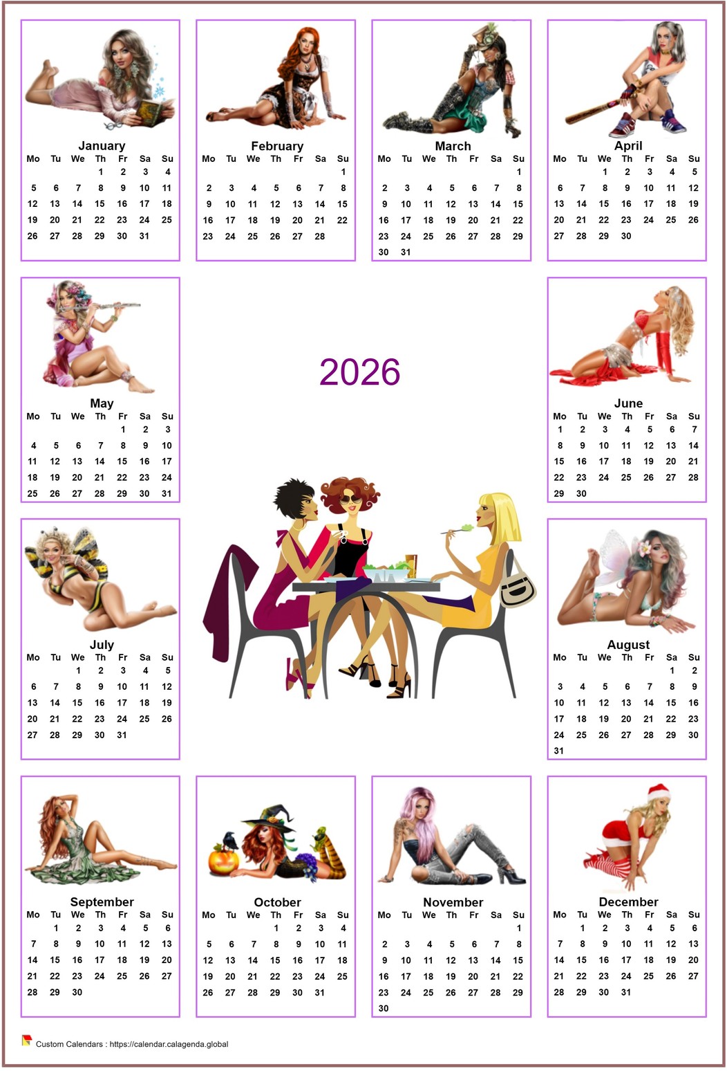  2026 annual calendar tubes women