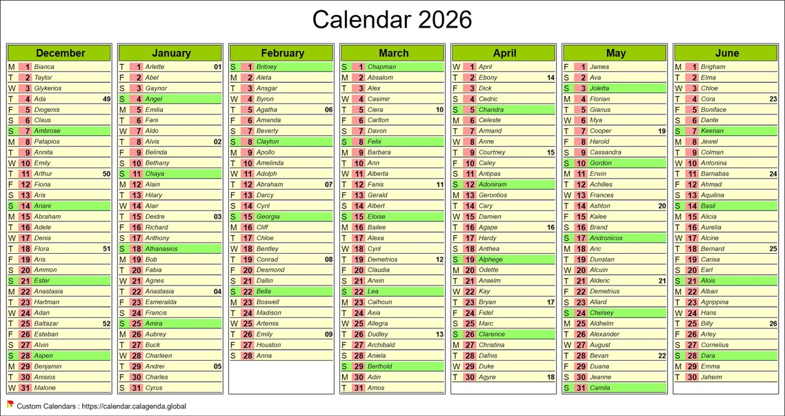 Calendar 2026 half-year of seven months
