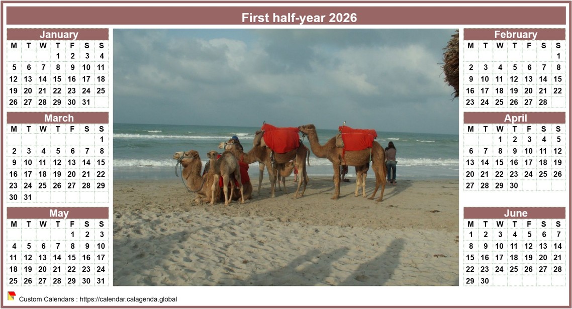 Calendar 2026 half-year of style calendar of posts with photo in the centre