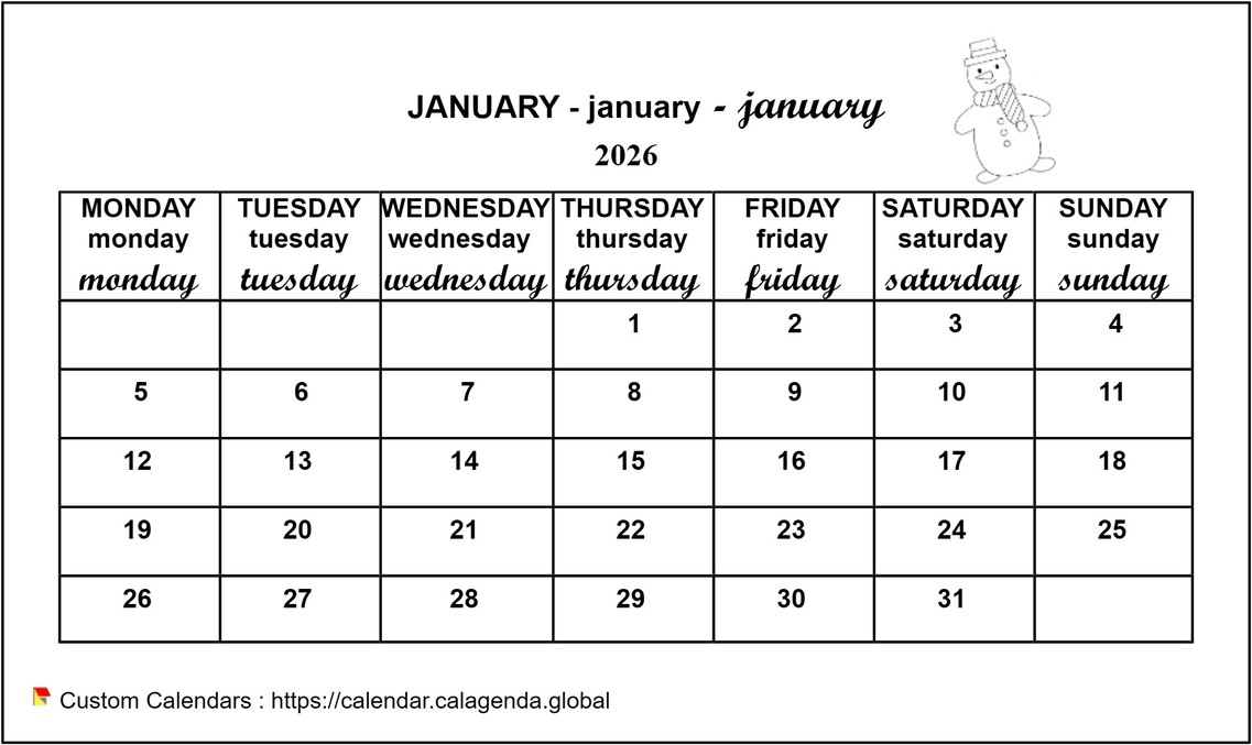 Calendar monthly 2026 maternal and primary school