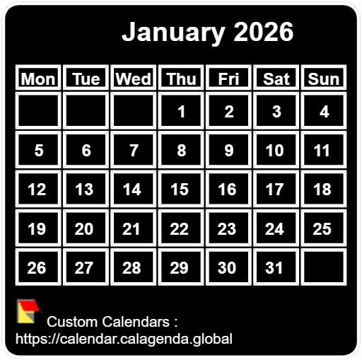 Calendar monthly 2026 to print, black background, tiny size, pocket size, special wallet