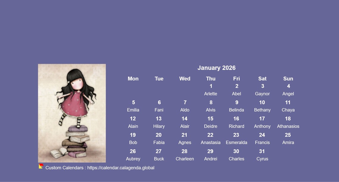 Calendar monthly 2026 Gorjuss