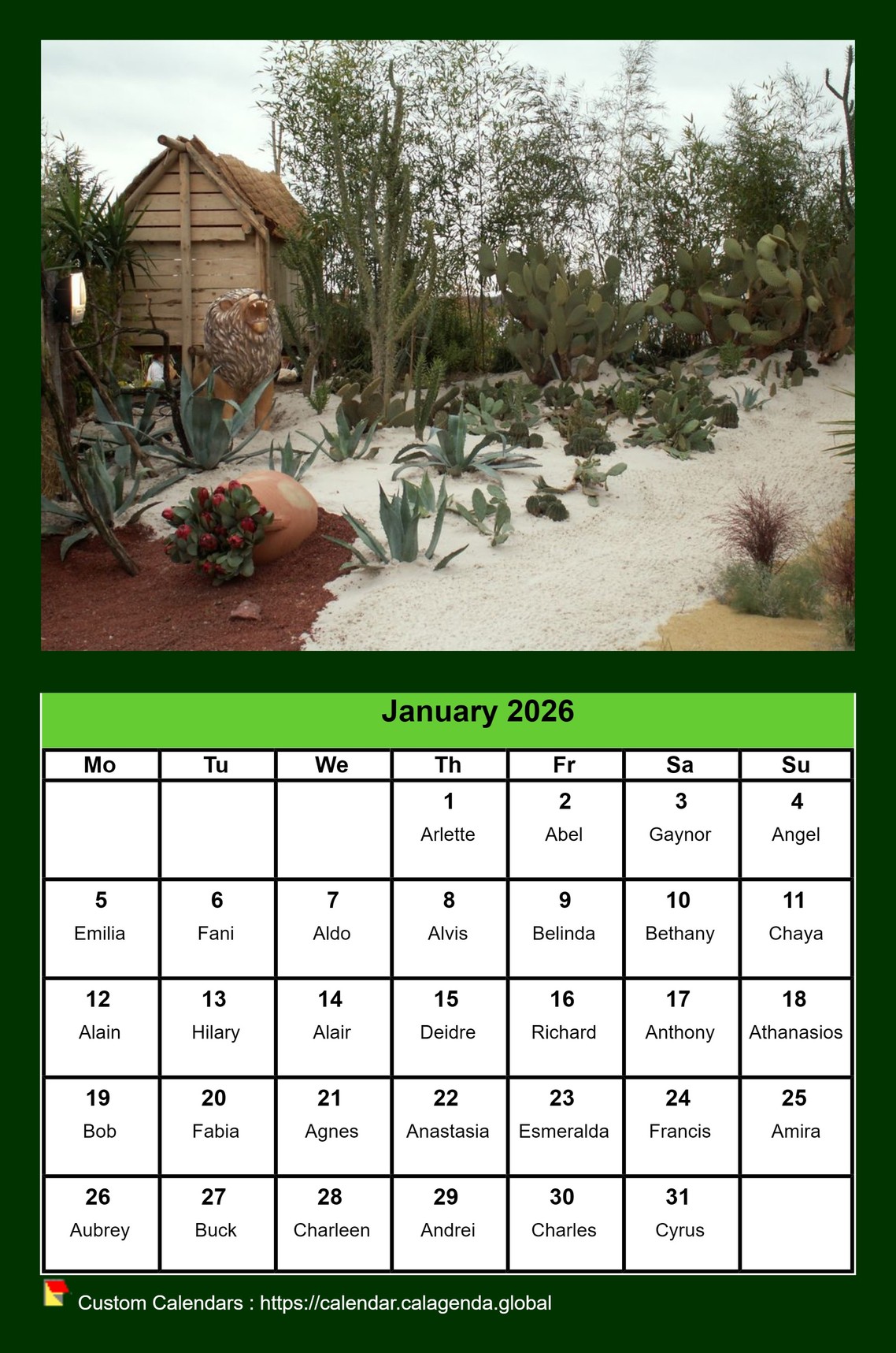 Calendar monthly 2026 with a different photo every month