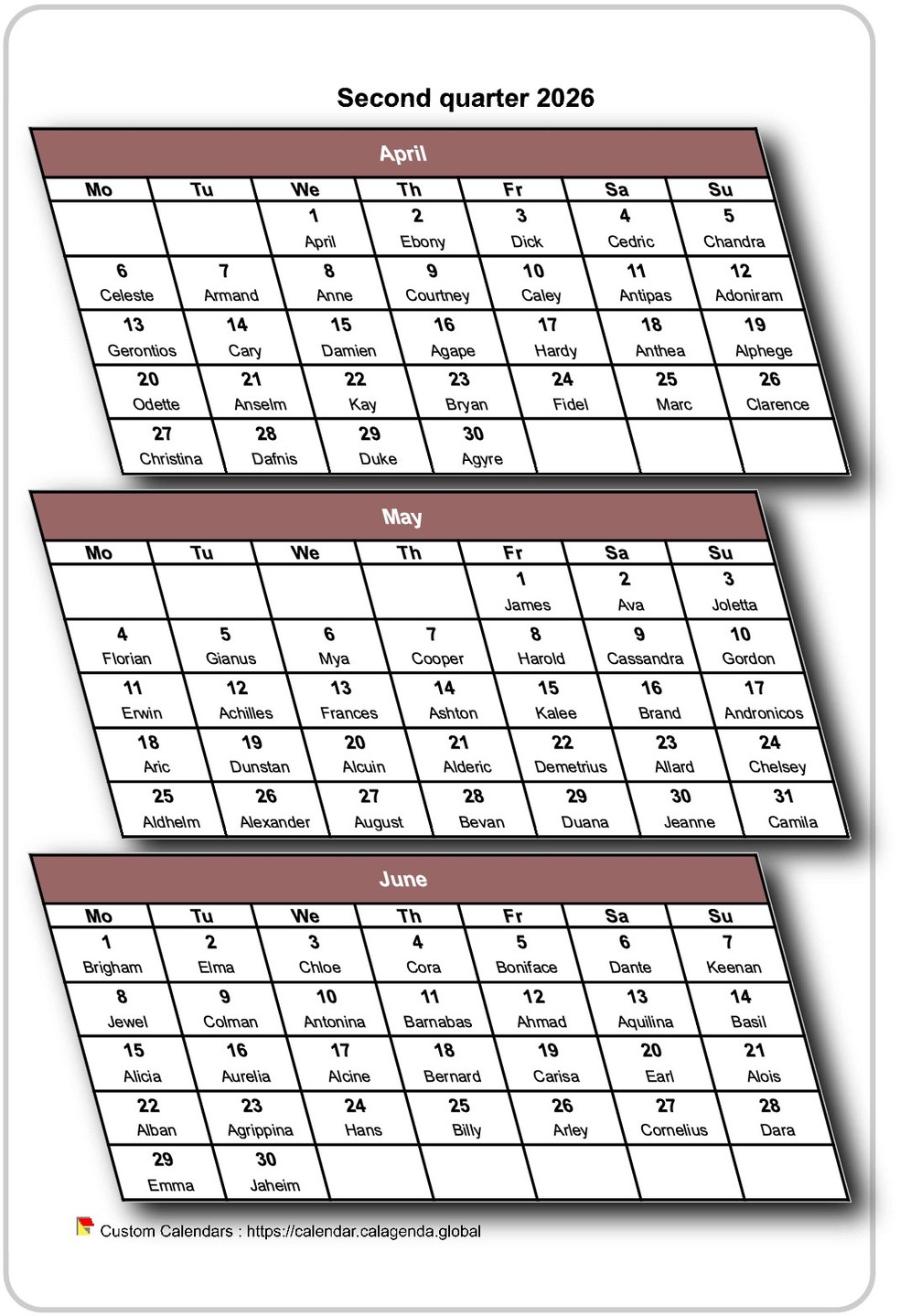 Calendar 2026 quarterly 3D