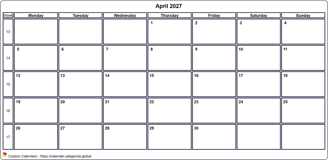 Calendar April 2027