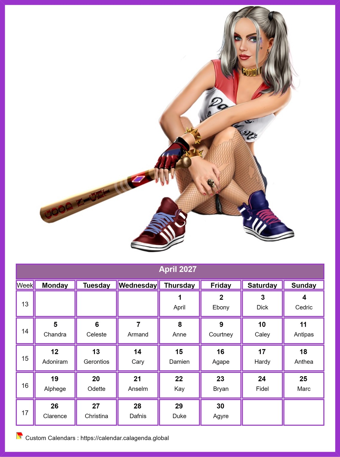 Calendar April 2027 women
