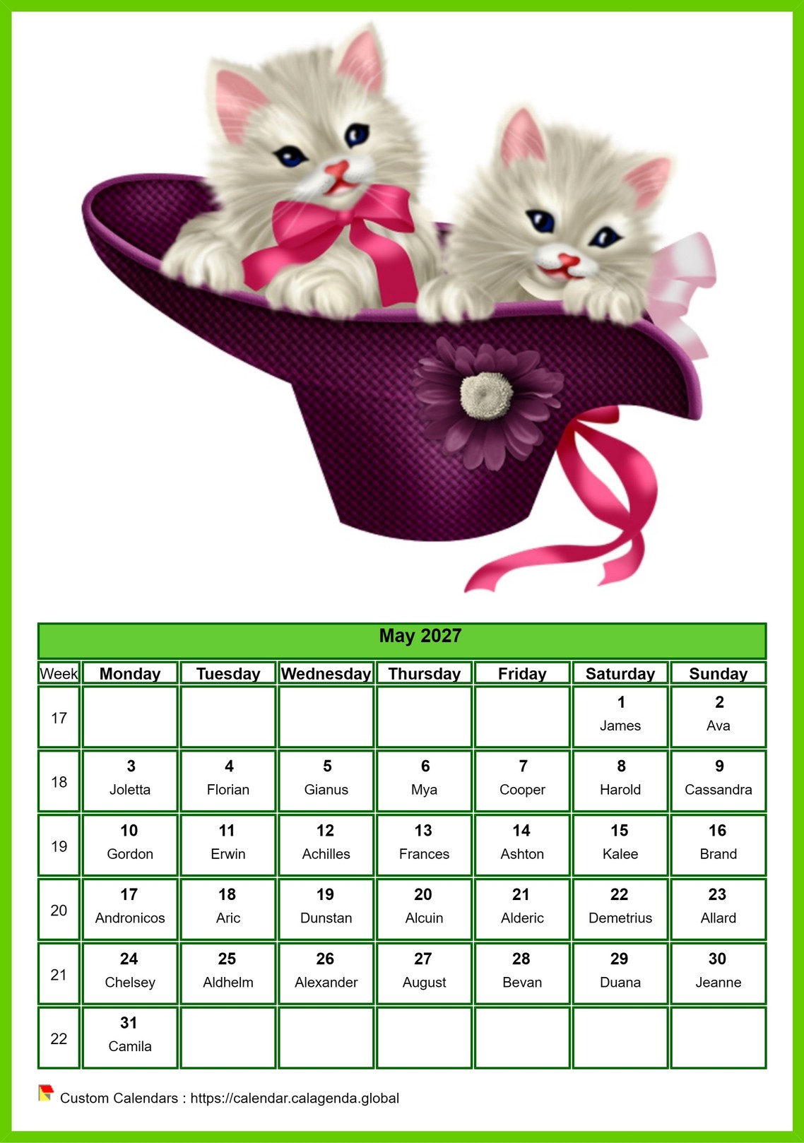 Calendar May 2027 cats